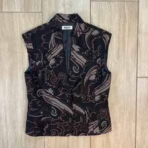 Hiroko Bis Hiroko Koshino Vest M Sz 9 Black Red Paisley Button Sleeveless Jacket